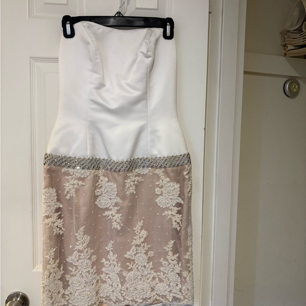 Elegant White and Cream Strapless Dress